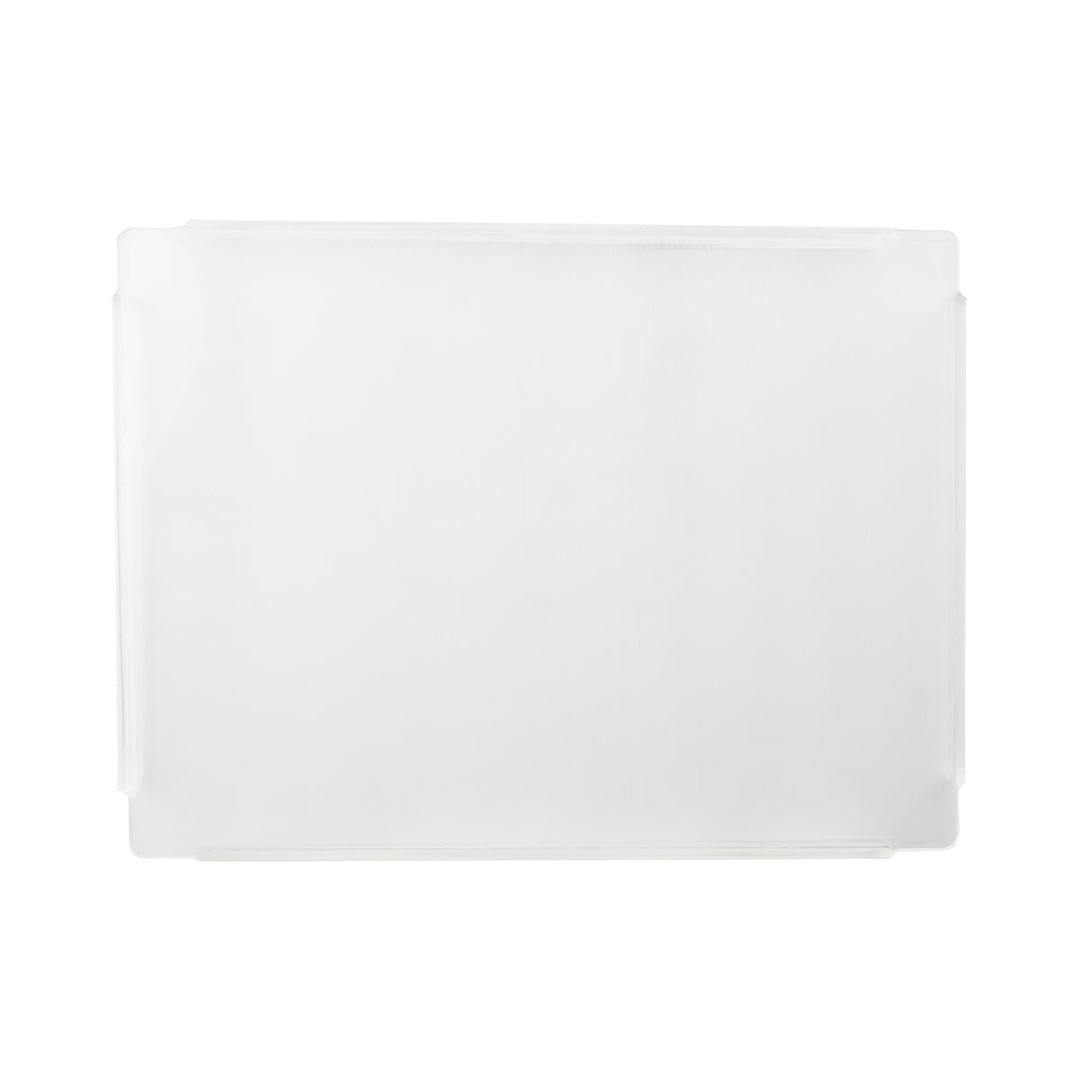 A transparent, rectangular acrylic cutting board with slightly rounded corners is shown on a white background. The edges are smooth and faint textured lines give the board a frosted appearance—ideal as a versatile cover for Simple Solutions bowls.