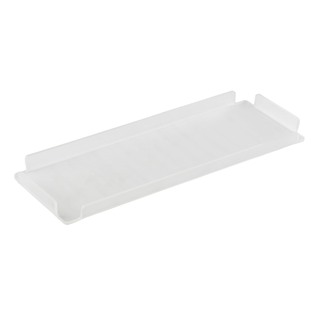 A rectangular, white plastic tray with slightly raised edges and higher walls on the short ends, set against a plain background. This smooth, flat surface pairs perfectly as a cover for Simple Solutions bowls or use with TableCraft CW5034.