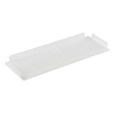 A rectangular, white plastic tray with slightly raised edges and higher walls on the short ends, set against a plain background. This smooth, flat surface pairs perfectly as a cover for Simple Solutions bowls or use with TableCraft CW5034.