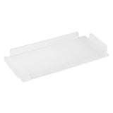 A clear, rectangular acrylic tray with slightly raised edges, shown on a white background. This minimalist TableCraft CW5034 piece is designed to organize small items, and its transparent material gives it a clean and modern look.