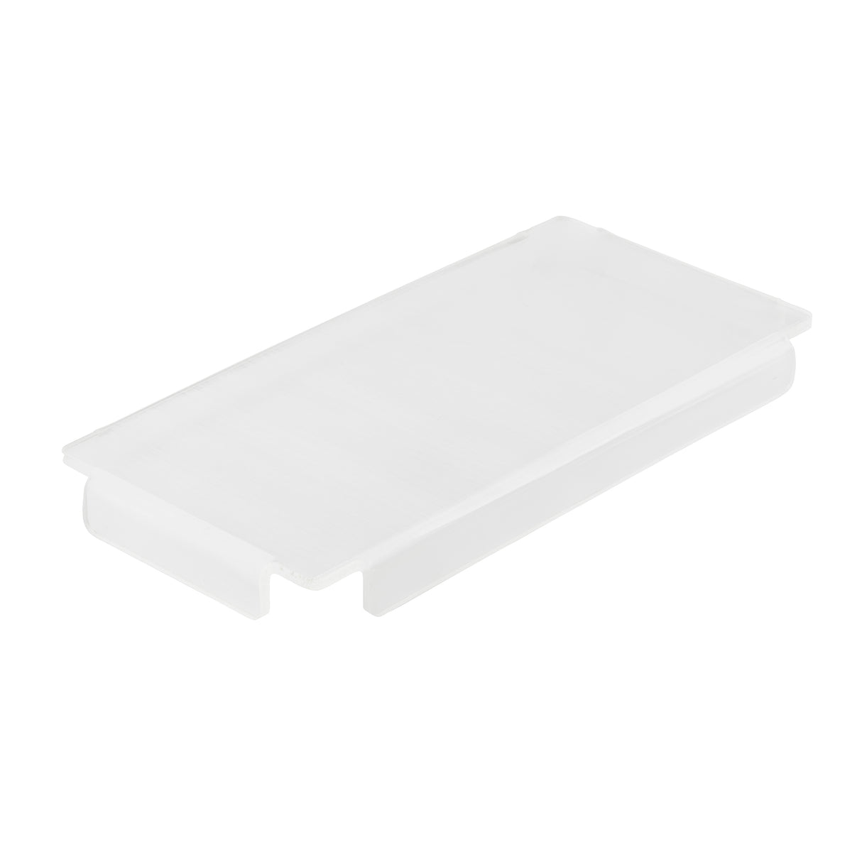 A clear, rectangular acrylic object with a flat top and two raised edges along the longer sides, resembling a small protective cover or spacer. Its smooth surfaces and rounded corners make it ideal for use with Simple Solutions bowls.
