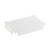 A rectangular, clear acrylic cover from TableCraft with slightly raised edges and a smooth surface, photographed against a plain white background. This lid is designed to fit securely on a matching storage container or bowl.