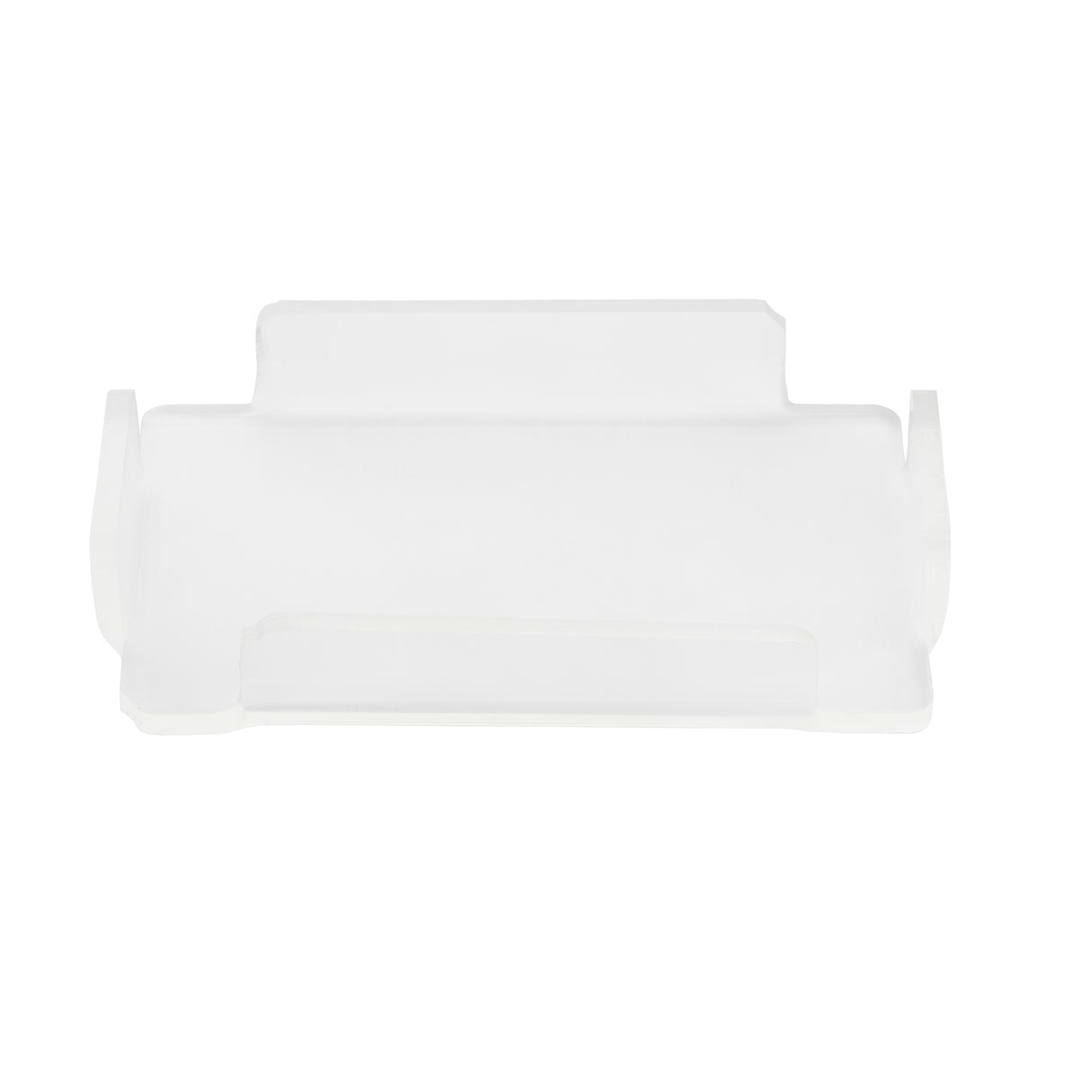 A clear, rectangular TableCraft tray with raised sides and a small back panel, set against a white background. The tray has smooth edges and is empty, ideal for organizing or holding items under an acrylic cover.