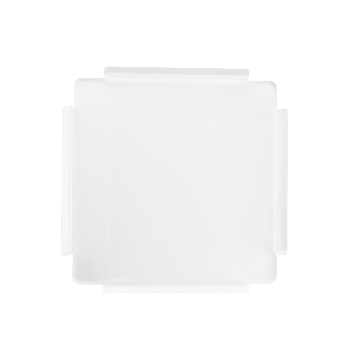 A square, translucent white acrylic cover with four short tabs—one on each side—shown against a plain white background. Designed for Simple Solutions bowls, the lid appears smooth with rounded corners and slightly raised edges.