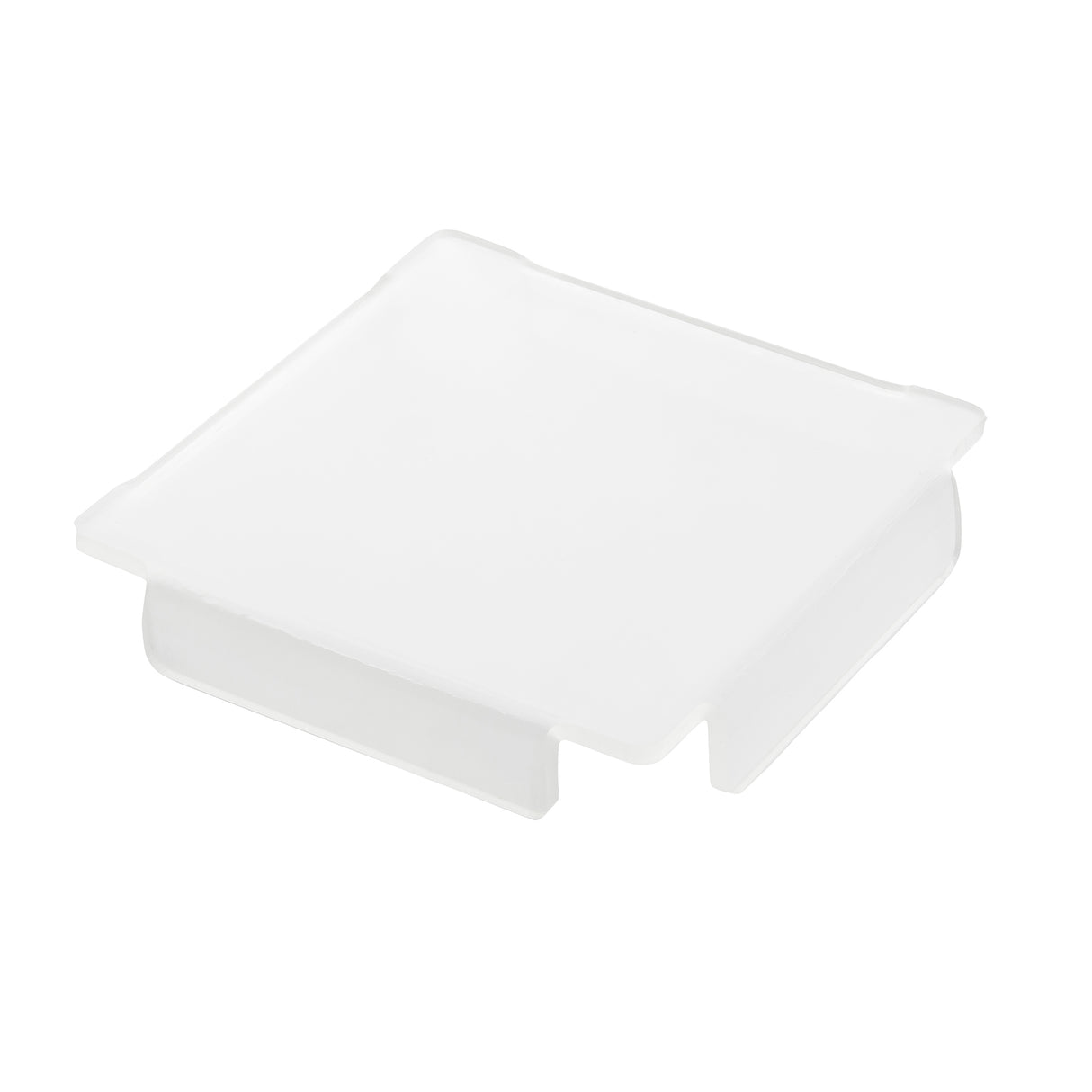 A white, square-shaped acrylic cap with slightly raised edges and an open bottom, designed to Cover the end of a similarly shaped object. The cap is photographed on a plain white background.