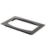 A flat, rectangular, black metal frame with a large oval cutout in the center, crafted from Duracoat coated cast aluminum. The edges are smooth and the minimalist design features clean lines—ideal as a lid or trim for containers.