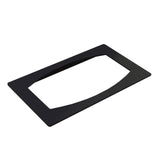 A flat, rectangular black cold food template frame with a large, centered, trapezoid-shaped cutout, photographed on a white background at an angle. The Duracoat coated cast aluminum edges are smooth and the surface has a matte finish.