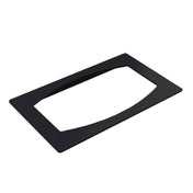 A black, rectangular cold food template with rounded edges and a large cutout in the center, made from Duracoat coated cast aluminum. Photographed against a white background at an angled perspective, the surface appears smooth and matte.