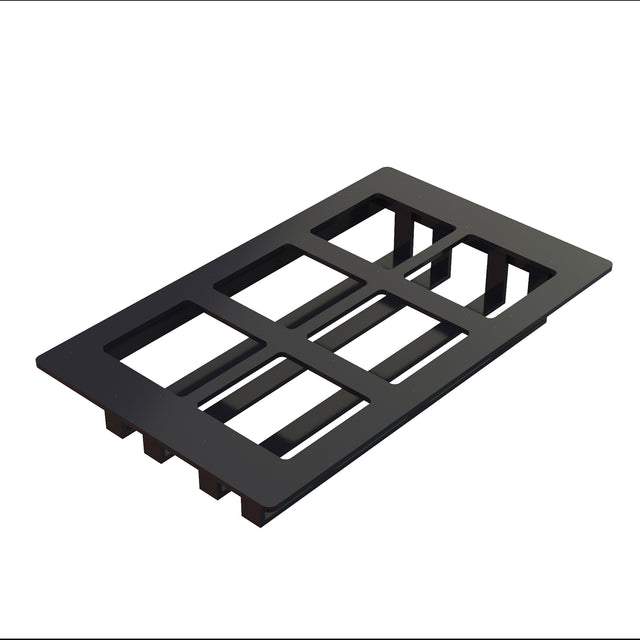A black rectangular plastic vent cover with five open rectangular slots, shown at an angle on a white background. Designed for Cold Food Template use, it features supporting bars underneath for structure and airflow.