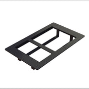 A black rectangular faceplate with two large cutouts, crafted from Duracoat coated cast aluminum, designed for mounting electrical switches or outlets. It features a matte finish, slightly raised edges, and is photographed against a white background.