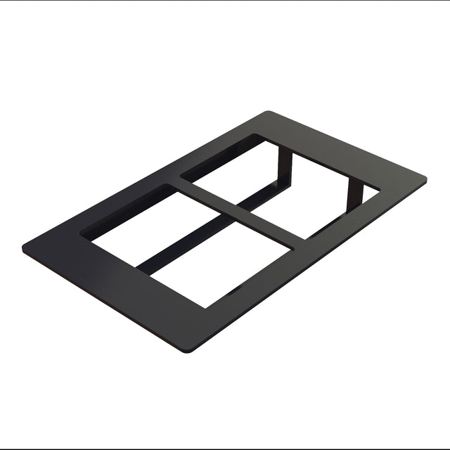 A black, rectangular plastic faceplate with two large, square cutouts in a modern mint finish, viewed at an angle on a white background. The faceplate appears to be designed for mounting switches or outlets in an electrical box.