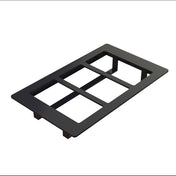 A rectangular black plastic faceplate with three evenly spaced rectangular cutouts, viewed at an angle against a white background. The plate, dishwasher safe for easy cleaning, has clips or tabs on the underside for mounting electrical switches or outlets.