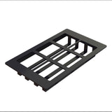 A black rectangular aluminum vent cover with six open slots in two rows of three. The cover has slightly raised edges and is photographed against a plain white background, shown in perspective at a slight angle. It is also dishwasher safe.
