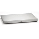 A rectangular TableCraft stainless steel warming tray with a flat, smooth surface and short legs. The tray features small brand labels on the front side and is placed on a white background.