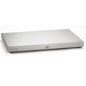 A rectangular TableCraft stainless steel warming tray with a flat, smooth surface and short legs. The tray features small brand labels on the front side and is placed on a white background.