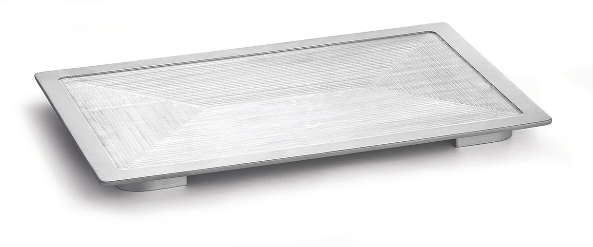 A full size, aluminum tray with slightly raised sides and a textured, grooved surface. Elevated by four short, rounded legs, this Hot Well Cover is photographed against a plain white background.