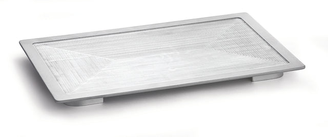 A full size, aluminum tray with slightly raised sides and a textured, grooved surface. Elevated by four short, rounded legs, this Hot Well Cover is photographed against a plain white background.
