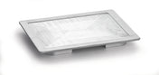 A rectangular, modern silver LED recessed step light with a textured glass lens and an aluminum metal frame, photographed on a white background, viewed at a slight angle from above. The design resembles a half size Hot Well Cover in its sleek profile.