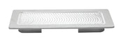 A rectangular, white, slightly raised object with curved, parallel grooves on its surface. Featuring two short, wide legs underneath, this minimal and modern design resembles a half size hot well cover or tray.