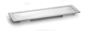 A rectangular, metallic flush pull handle with beveled edges and a textured inner surface, designed for sliding doors or drawers; made from an aluminum hot well cover and finished in silver, it is shown on a white background.
