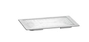 A rectangular, silver-colored, recessed LED light fixture with a frosted, textured glass cover. The aluminum frame is metallic and slightly raised above the glass. It is designed for installation into a flat surface, such as a wall or ceiling.