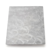 A rectangular stainless steel sheet with a brushed finish, featuring visible swirling patterns and a silvery-gray color. The slightly reflective surface sits against a plain white background, ideal as a Hot Food Template in kitchens.