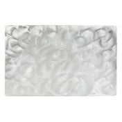 A rectangular aluminum sheet with a brushed, swirled texture covers the entire surface, creating an abstract pattern of overlapping circular and curved lines in varying shades of silver and gray; dishwasher safe for easy cleaning.