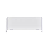 A clear acrylic safety shield by TableCraft with two transparent side panels and small feet for stability, viewed from the front against a plain white background. This rectangular, collapsible safety shield is designed to sit upright on any flat surface.