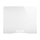 A clear TableCraft acrylic shield with rounded top corners and a flat base. The bottom edge features four small rectangular ventilation slots in the center. This action station shield is plain, transparent, and designed to serve as a protective barrier.