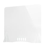 A clear TableCraft acrylic shield with rounded top corners, two triangular side supports, and five rectangular cut-out slots along the bottom edge, designed for tabletop use as an action station shield. The background is plain white.