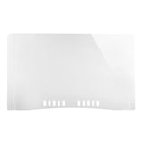 A clear, rectangular acrylic shield with rounded corners and a curved lower edge, featuring a row of evenly spaced vertical slots near the bottom center. This Double Action Station Shield is Made in USA and set against a plain white background.