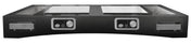 The TableCraft Products Double Induction Countertop Station features two heating zones, each with a control knob and digital display. This sleek black cooktop with metallic accents also includes pull-out trays for added convenience.