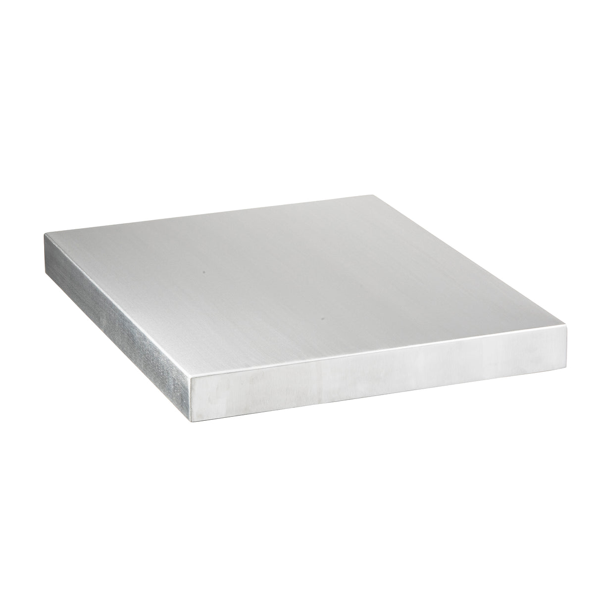 A rectangular, flat sheet of 13 gauge aluminum with a brushed finish and smooth edges, viewed from a slight angle on a white background. The surface exhibits a subtle, matte texture typical of premium tabletop covers.