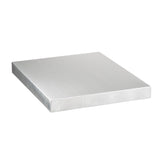 A rectangular, flat sheet of 13 gauge aluminum with a brushed finish and smooth edges, viewed from a slight angle on a white background. The surface exhibits a subtle, matte texture typical of premium tabletop covers.