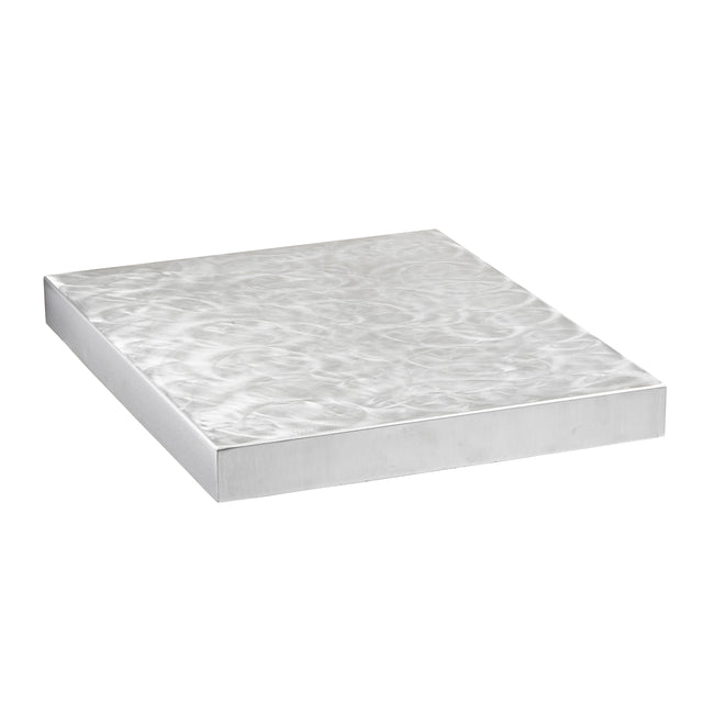 A square, flat aluminum tabletop slab measuring 24 x 24 inches, with smooth, polished sides and a rippled, textured top surface. Thick and solid, it reflects light on its silvery finish. Perfect as a sleek tabletop cover against a plain white background.