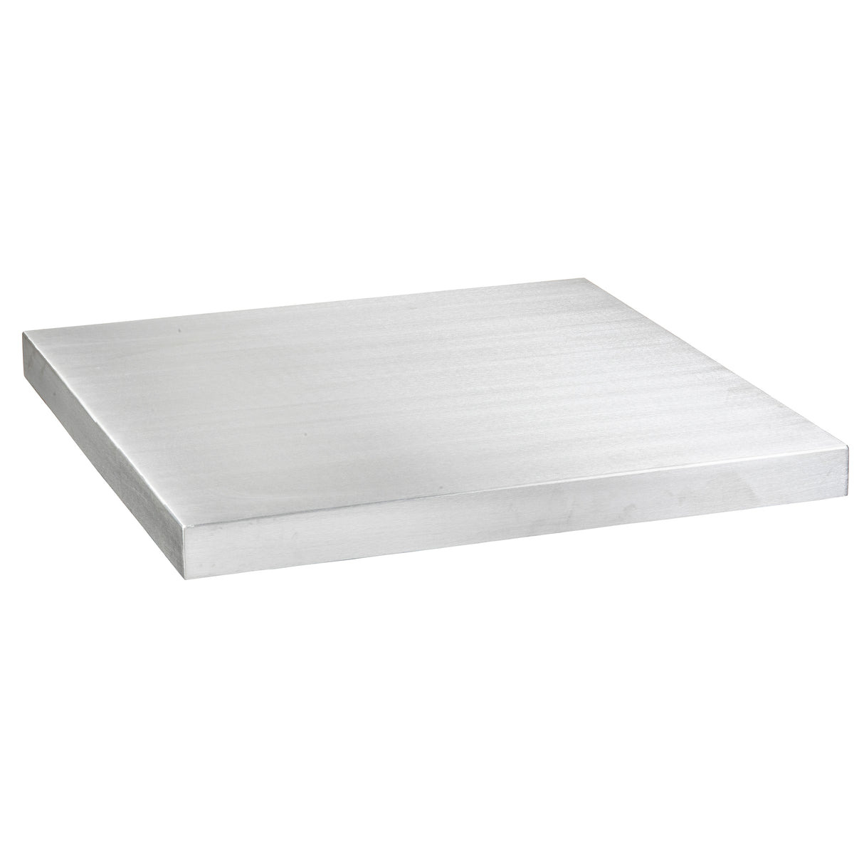 A single, flat, square Aluminum Table Cover with smooth, reflective surfaces and sharp edges is placed on a white background. The slab appears well-crafted, highlighting its metallic texture and subtle lines under bright lighting.