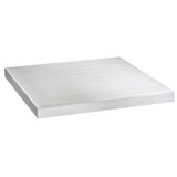 A single, flat, square Aluminum Table Cover with smooth, reflective surfaces and sharp edges is placed on a white background. The slab appears well-crafted, highlighting its metallic texture and subtle lines under bright lighting.