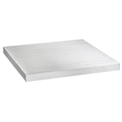 A single, flat, square Aluminum Table Cover with smooth, reflective surfaces and sharp edges is placed on a white background. The slab appears well-crafted, highlighting its metallic texture and subtle lines under bright lighting.