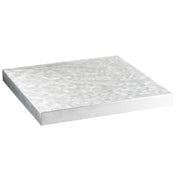 A square, flat aluminum tabletop with a textured, brushed finish. The light silver metal is reflective with swirled patterns across the top. Shown against a white background, this tabletop cover highlights clean lines and a sleek metallic sheen.