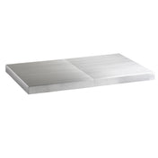 A rectangular, flat aluminum table cover divided into two equal sections. Each section features a smooth, reflective silver surface with sharp edges, forming a larger rectangle against a white background.