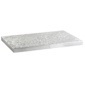 A rectangular aluminum table cover with a shiny, textured surface featuring swirling, circular patterns. The tabletop cover appears to be composed of two adjoining pieces, both with the same decorative finish, set against a plain white background.