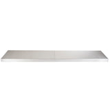 A long, rectangular aluminum shelf with a minimalist design. The shelf features a central seam dividing it into two equal sections, resembling an 8' table, and sits against a plain white background.