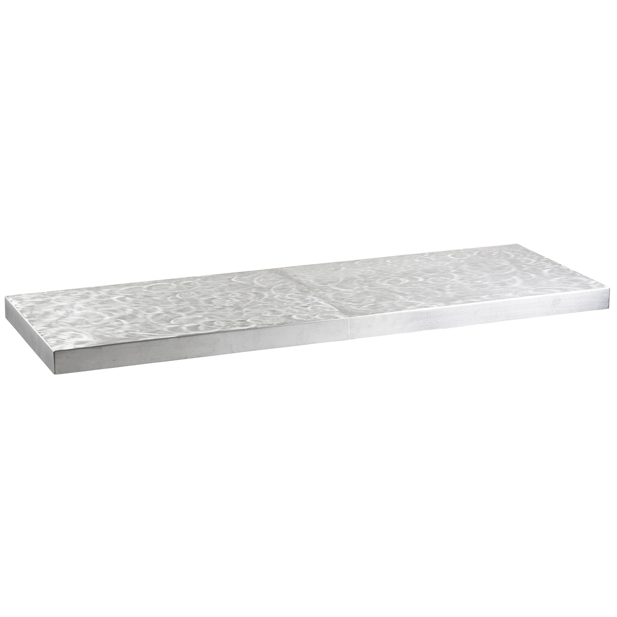 A rectangular, silver aluminum platform with a textured, slightly rippled surface pattern, shown against a white background. The platform appears flat and solid, with clean, straight edges and a modern, industrial design.