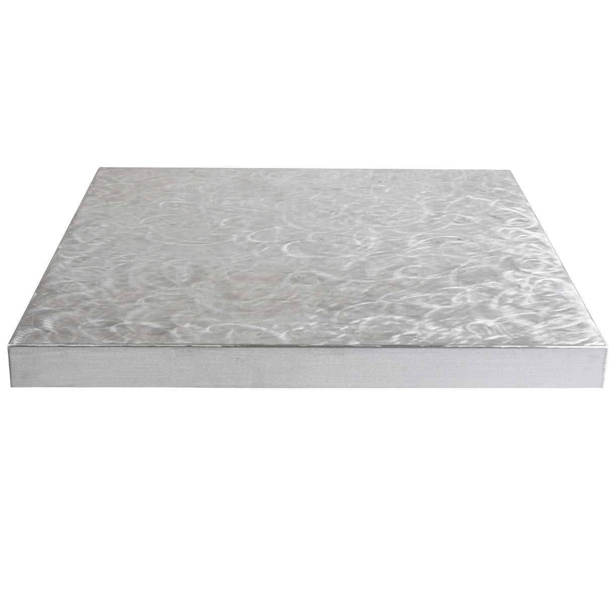 A 36 x 36 aluminum panel with a brushed, swirling texture creates a wavy, reflective look. The panel features clean, sharp edges and sits against a plain white background, viewed from the front at a slight downward angle.