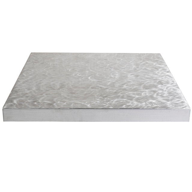 A 36 x 36 aluminum panel with a brushed, swirling texture creates a wavy, reflective look. The panel features clean, sharp edges and sits against a plain white background, viewed from the front at a slight downward angle.