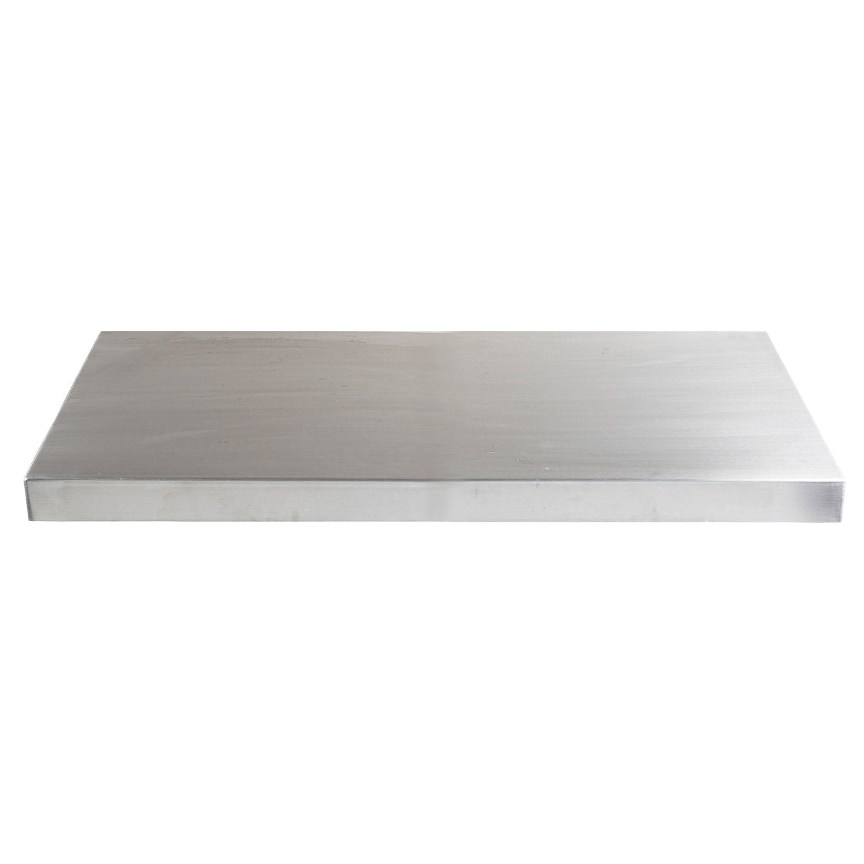 A rectangular, flat aluminum table cover with a smooth, shiny silver surface and sharp edges, photographed against a plain white background. The 6' table cover appears thick and solid, with a brushed metallic texture visible on the surface.