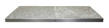 A rectangular, aluminum platform with a brushed, swirled texture on its surface, divided into two equal sections by a central seam, shown on a plain white background.