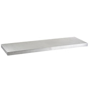 A rectangular floating shelf made of smooth, silver-colored metal with clean, sharp edges, resembling an aluminum table cover. Photographed against a white background, this shelf exudes a modern and minimalist aesthetic.