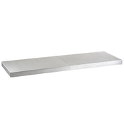 A rectangular, flat aluminum shelf with a smooth, brushed metal surface. The edges are sharp and clean, giving it a modern, minimalist appearance. The shelf is isolated against a white background.