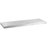 A rectangular sheet of shiny, textured aluminum with a slightly reflective, wavy surface pattern. Thin and flat, this silver sheet could serve as a stylish table cover for an 8' table, positioned horizontally against a white background.